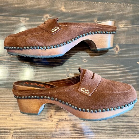 Michael Kors Shoes - KORS Michael Kors Brown Suede Stud-Trim Clog Mules Made in Italy Size 9